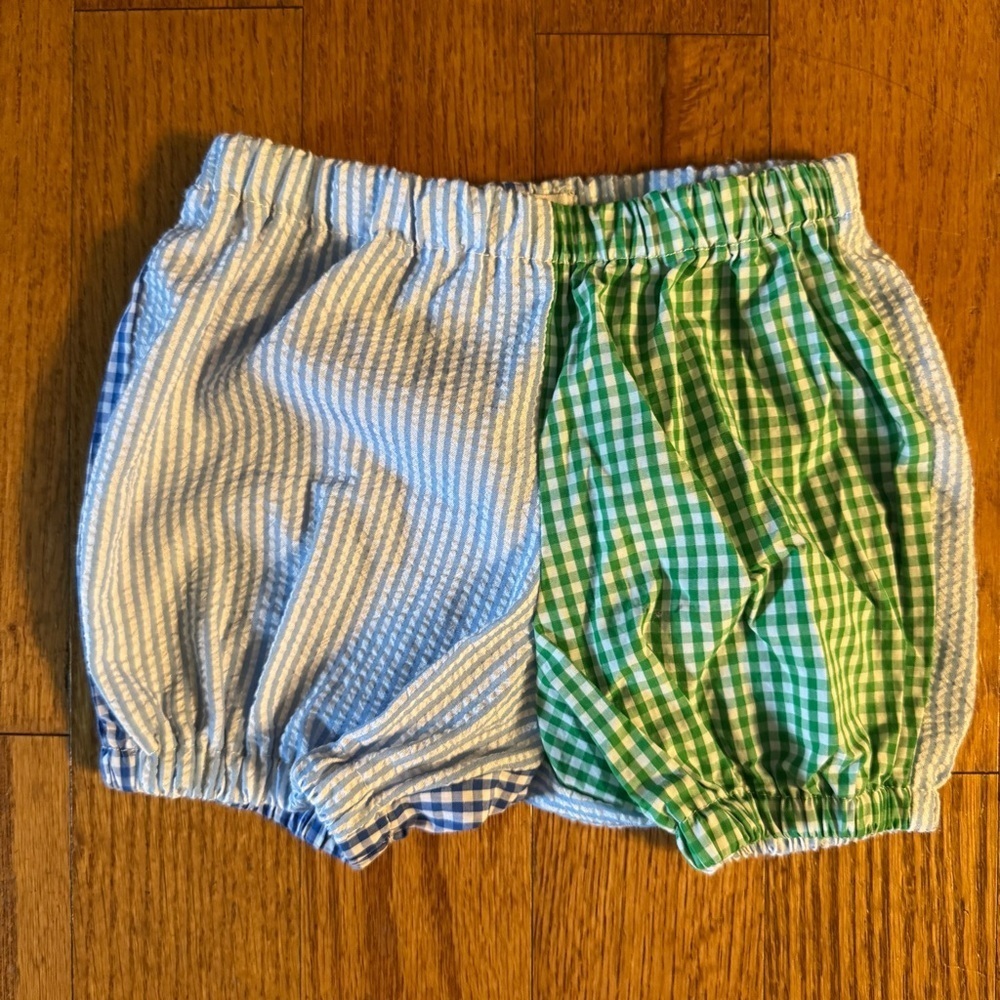 Mud Pie Blue and Green Plaid Diaper Cover Boys Size 0-12M